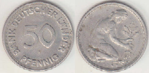 1949 F Germany 50 Pfennig A008560